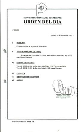 Orden del Día N° 39 1999-02-25