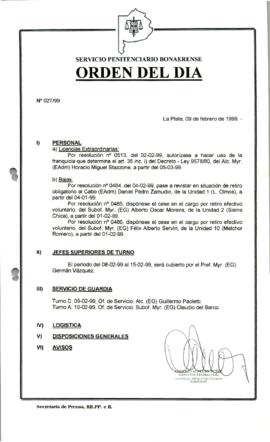 Orden del Día N° 27 1999-02-09